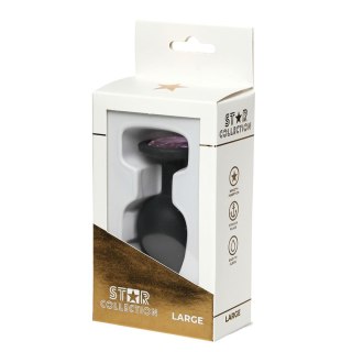 Star Collection - Black Silicone Anal Plug L - Light Pink Stone Star Collection