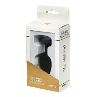 Star Collection - Black Silicone Anal Plug L- Purple Stone Star Collection
