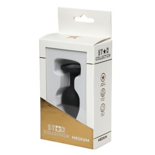 Star Collection - Black Silicone Anal Plug M - Clear Stone Star Collection