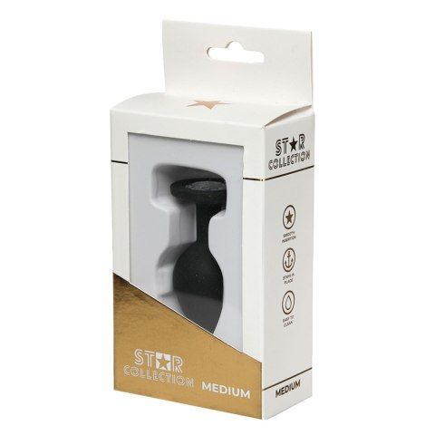 Star Collection - Black Silicone Anal Plug M - Clear Stone Star Collection