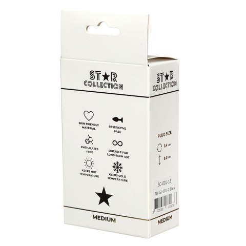 Star Collection - Black Silicone Anal Plug M - Light Blue Stone Star Collection