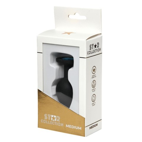 Star Collection - Black Silicone Anal Plug M - Light Blue Stone Star Collection
