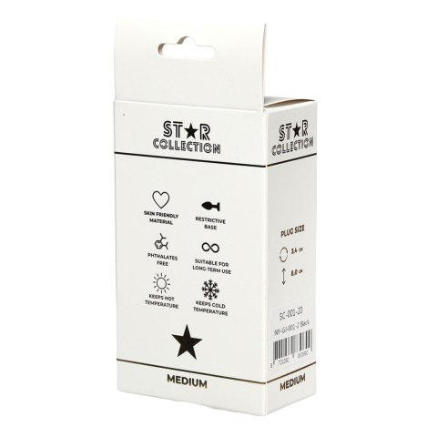 Star Collection - Black Silicone Anal Plug M - Light Pink Stone Star Collection