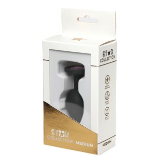 Star Collection - Black Silicone Anal Plug M - Light Pink Stone Star Collection