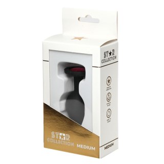 Star Collection - Black Silicone Anal Plug M - Pink Stone Star Collection