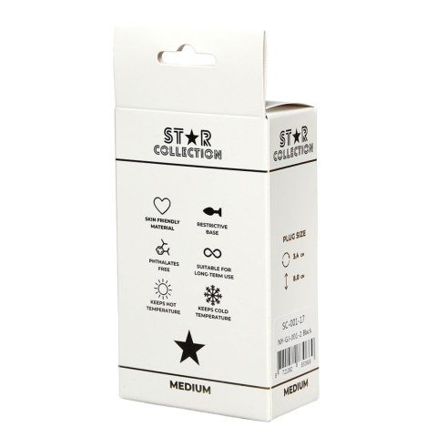 Star Collection - Black Silicone Anal Plug M - Pink Stone Star Collection