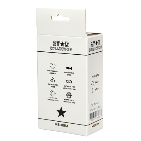 Star Collection - Black Silicone Anal Plug M - Purple Stone Star Collection