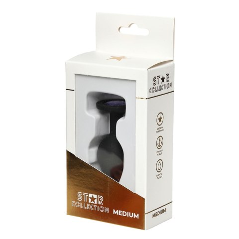 Star Collection - Black Silicone Anal Plug M - Purple Stone Star Collection