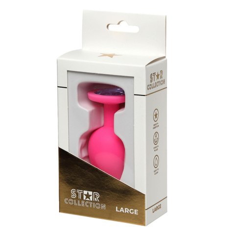 Star Collection - Pink Silicone Anal Plug L- Purple Stone Star Collection
