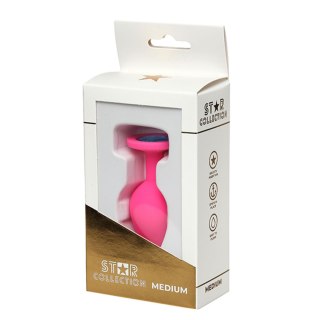 Star Collection - Pink Silicone Anal Plug M - Light Blue Stone Star Collection