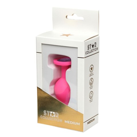 Star Collection - Pink Silicone Anal Plug M - Purple Stone Star Collection