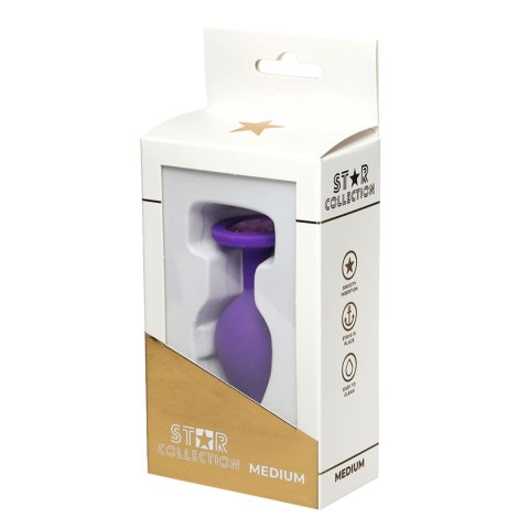 Star Collection - Purple Silicone Anal Plug M - Light Pink Stone Star Collection