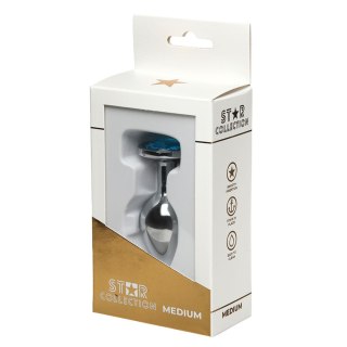 Star Collection - Silver Metal Anal Plug M - Light Blue Stone Star Collection