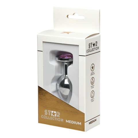 Star Collection - Silver Metal Anal Plug M - Light Pink Stone Star Collection