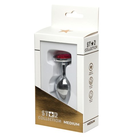 Star Collection - Silver Metal Anal Plug M - Pink Stone Star Collection