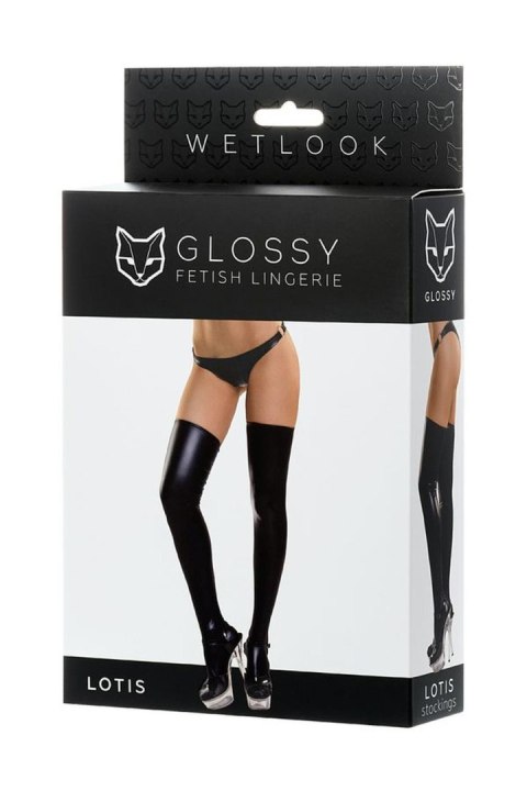 Glossy Shiny Wetlook stockings LOTIS - black M Glossy