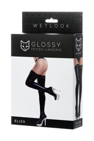 Glossy Shiny Wetlook stockings with a lace ELIZA - black M Glossy