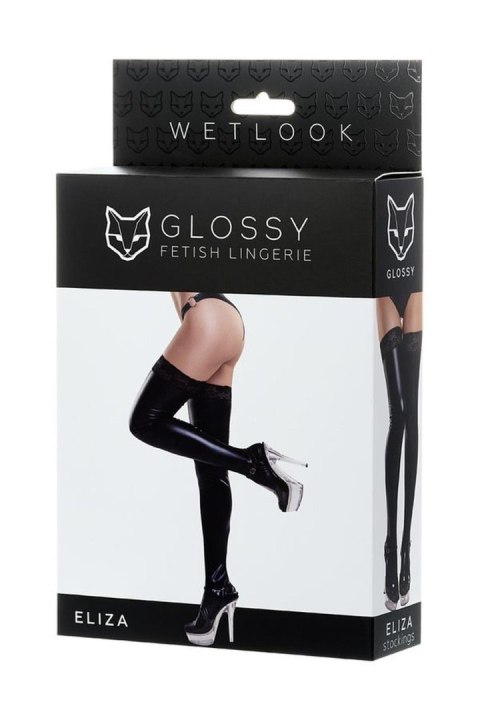 Glossy Shiny Wetlook stockings with a lace ELIZA - black M Glossy