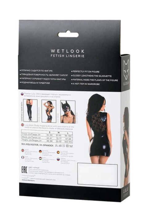 Wetlook black dress LULU - black M Glossy