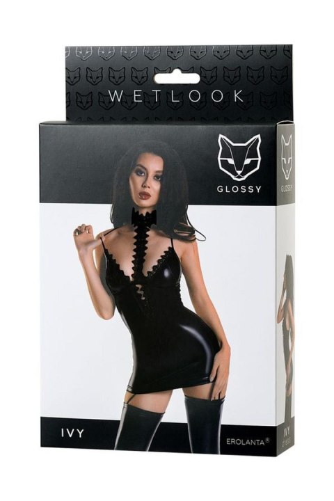 Wetlook dress IVY - black S Glossy