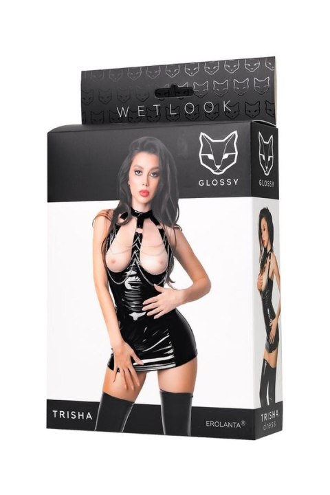 Wetlook dress Trisha - black L Glossy