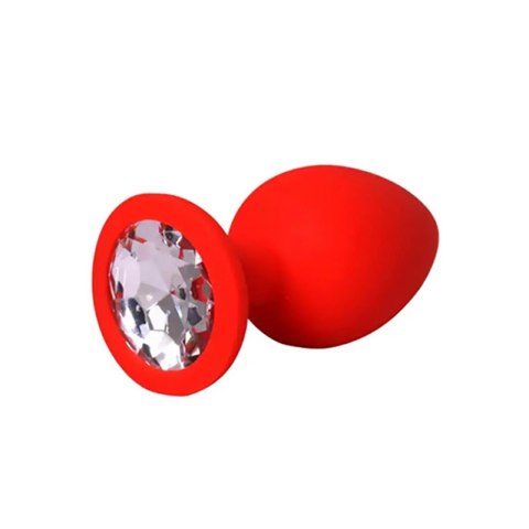 Red medium butt plug with white crystal Fantasy