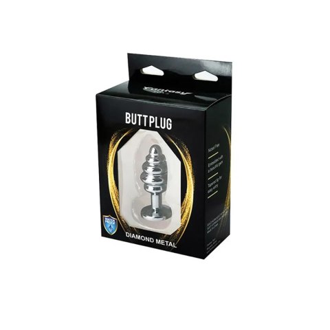 Silver small ribbed butt plug with pink crystal Fantasy