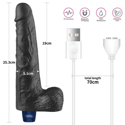 10" REAL SOFTEE Rechargeable TPE Vibrating Dildo(Black) LoveToy - Boys of Toys Sp. z o.o. (dystrybutor)