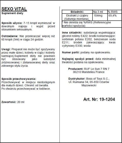 Supl.diety-APHRODICT SEXOVITAL 20 ml Ruf - S.A.R.L. Estrel production