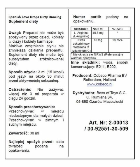 Supl.diety-Spanish Love Drops Dirty Dancing 30 ml Cobeco Pharma Wholesale BV