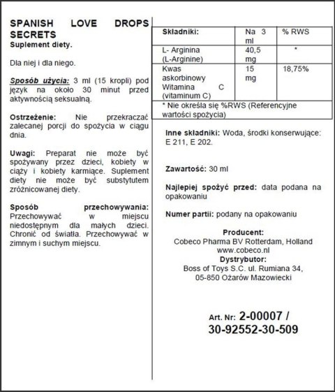 Supl.diety-Spanish Love Drops Secrets Cobeco Pharma Wholesale BV