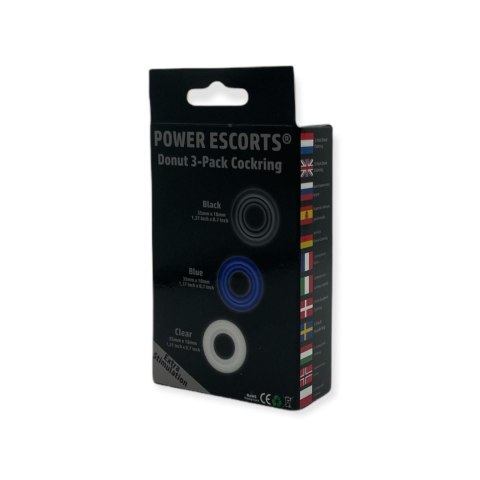 Ring-Donut Cockring 3 Pack-3 colors blue/clear/black POWER ESCORTS