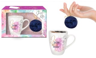 JUST ME - zestaw kubek baryłka 300ml+pompon granatowy-Ja śliczna, boska, seksowna House of Mugs
