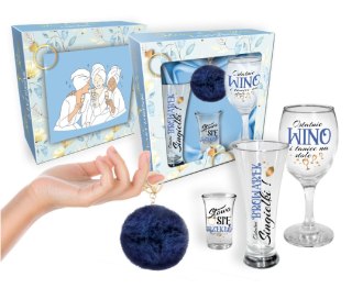 NIEZBĘDNIK PANIEŃSKI-zestaw: szklanka do piwa 300ml, kieliszek do wina 220ml, kieliszek do wódki 35ml + brelok granat House of Mugs