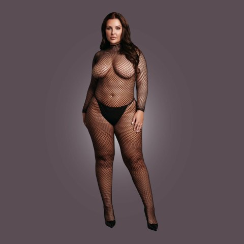 Bodystocking with fishnet structure, open crotch and turtle neck. SHOTS