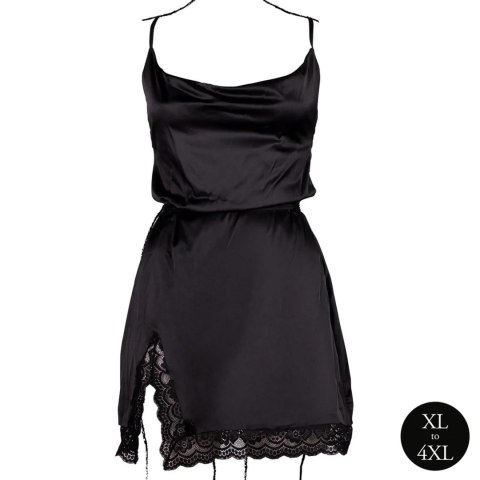 Open Back Silk Dress with Criss Cross Details and Slit - Plus Size - Black SHOTS