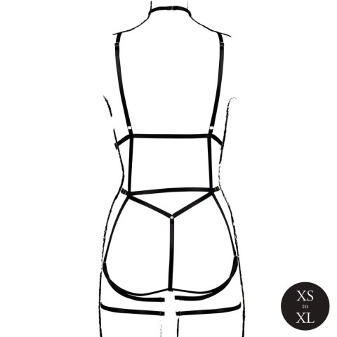 Strappy Open Cup Body Harness with Garters - One Size - Black SHOTS