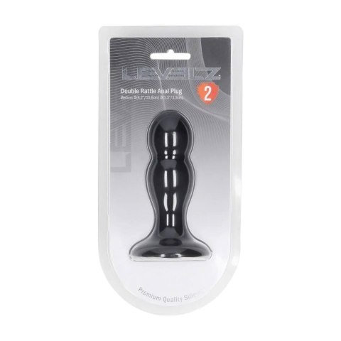 Double Rattle Liquid Silicone Anal Plug - M - Black SHOTS