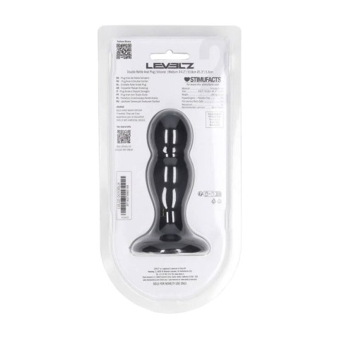 Double Rattle Liquid Silicone Anal Plug - M - Black SHOTS