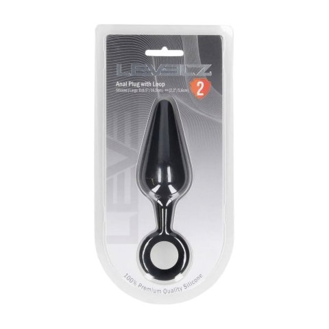 Silicone Anal Plug with Loop - L - Black SHOTS