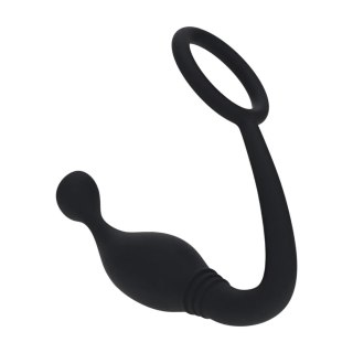 Silicone Cockring with Prostate Stimulator - L - Black SHOTS
