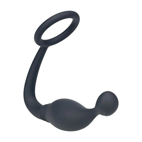 Silicone Cockring with Prostate Stimulator - L - Black SHOTS