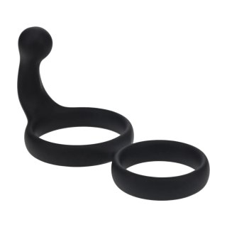 Silicone Double Cockring with Anal Stimulator - Black SHOTS