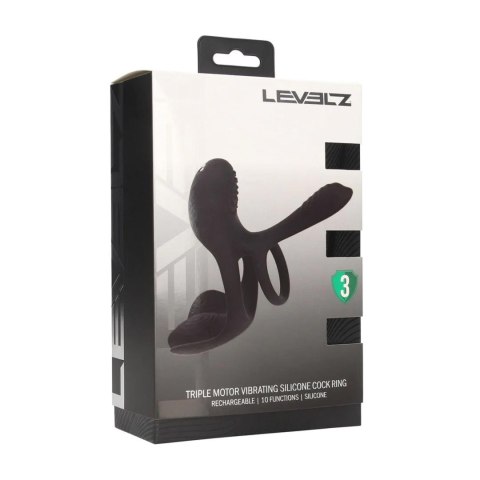 Triple Motor Vibrating Silicone Cockring - Black SHOTS