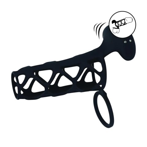 Vibrating Cage Silicone Cock Sleeve and Ball Ring - Black SHOTS