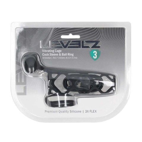 Vibrating Cage Silicone Cock Sleeve and Ball Ring - Black SHOTS