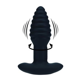 Vibrating and Rotating Ribbed Silicone Anal Plug - Black SHOTS