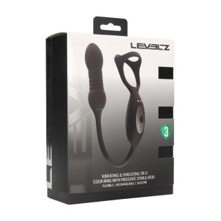 Vibrating and Thrusting Silicone Tri O Cockring with Prostate Stimulator - Black SHOTS