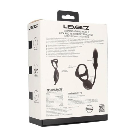 Vibrating and Thrusting Silicone Tri O Cockring with Prostate Stimulator - Black SHOTS