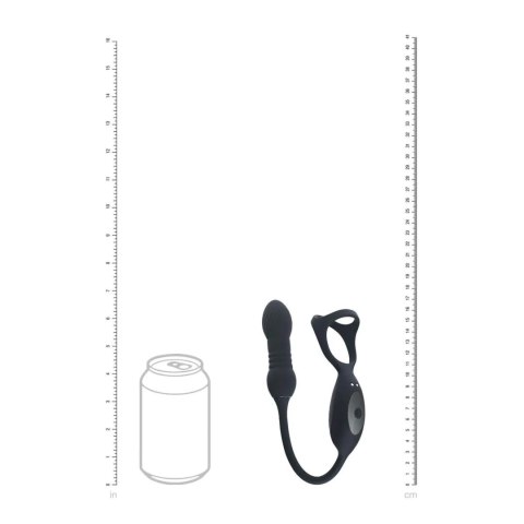 Vibrating and Thrusting Silicone Tri O Cockring with Prostate Stimulator - Black SHOTS